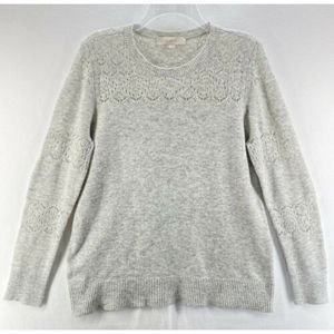 Loft Womens Grey White Sweater Long Sleeve Size Large Knit Design